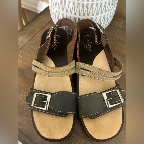 CALOU Stylish Women's Clog Sandals with Buckle - Black and Tan Size 7.5 - Picture 6 of 14